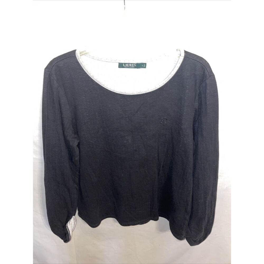 Lauren Ralph Lauren Pullover Blouse Women’s Size Large Black Cotton Blend LS